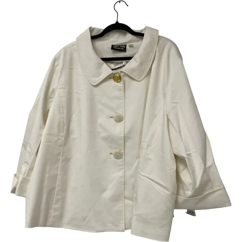 Bob Mackie Wearable Art Womens Jacket Size 3X White Gold Button 3/4 Sleeve NWT